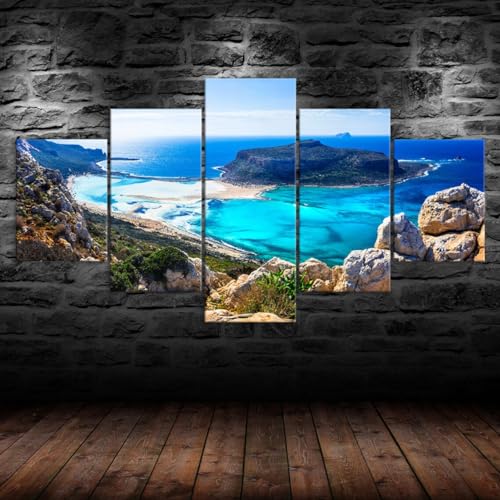 Bilder Wandbild 125x60cm Vlies - Leinwand Bild XXL Wandbilder Wohnzimmer Wohnung Deko Kunstdrucke 5 Teilig Leinwand Bild -Blue Sea Kreta Balos Beach Wunderschöne Landschaft Hd Gedruckt Wandkunst von RAPSANI