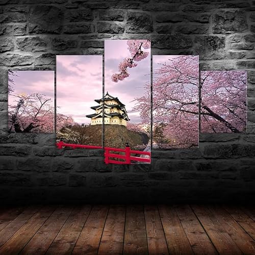 Kunstdrucke 5 Teilig Bilder Leinwand,leinwandbilder 5 teilig wohnzimmer dekoration,5 Teilig Wanddekoration Japan Schloss Kirschblüte,Bild Bilder auf Leinwand 5 teilig Poster,wandbild xxl 100x55cm Kunstdrucke 5 Teilig Bilder Leinwand,leinwandbilder 5 teilig wohnzimmer dekoration,5 Teilig Wanddekoration Japan Schloss Kirschblüte,Bild Bilder auf Leinwand 5 teilig Poster,wandbild xxl 100x55cm von RAPSANI