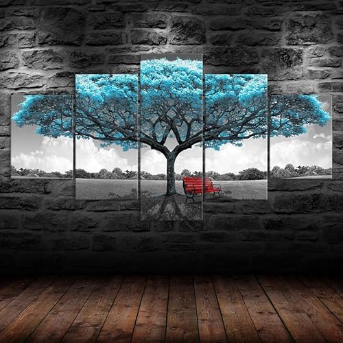 Kunstdrucke 5 Teilig Bilder Leinwand,leinwandbilder wohnzimmer dekoration,5 Teilig Wanddekoration Blauer Baum, rote Bank, Kunstlandschaft,Bild Bilder auf Leinwand 5 teilig Poster,wandbild xxl 100x55cm Kunstdrucke 5 Teilig Bilder Leinwand,leinwandbilder wohnzimmer dekoration,5 Teilig Wanddekoration Blauer Baum, rote Bank, Kunstlandschaft,Bild Bilder auf Leinwand 5 teilig Poster,wandbild xxl 100x55cm von RAPSANI