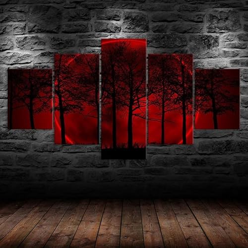 Kunstdrucke 5 Teilig Bilder Leinwand,leinwandbilder wohnzimmer dekoration,5 Teilig Wanddekoration Blutmond Mondfinsternis Wald Bäume,Bild Bilder auf Leinwand 5 teilig Poster,wandbild xxl 100x55cm Kunstdrucke 5 Teilig Bilder Leinwand,leinwandbilder wohnzimmer dekoration,5 Teilig Wanddekoration Blutmond Mondfinsternis Wald Bäume,Bild Bilder auf Leinwand 5 teilig Poster,wandbild xxl 100x55cm von RAPSANI