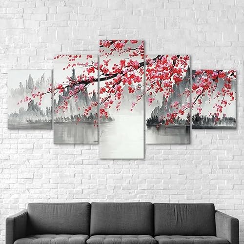 Kunstdrucke 5 Teilig Bilder Leinwand,leinwandbilder wohnzimmer dekoration,5 Teilig Wanddekoration Chinesische Sakura-Landschaftsmalerei,Bild Bilder auf Leinwand 5 teilig Poster,wandbild xxl 100x55cm Kunstdrucke 5 Teilig Bilder Leinwand,leinwandbilder wohnzimmer dekoration,5 Teilig Wanddekoration Chinesische Sakura-Landschaftsmalerei,Bild Bilder auf Leinwand 5 teilig Poster,wandbild xxl 100x55cm von RAPSANI