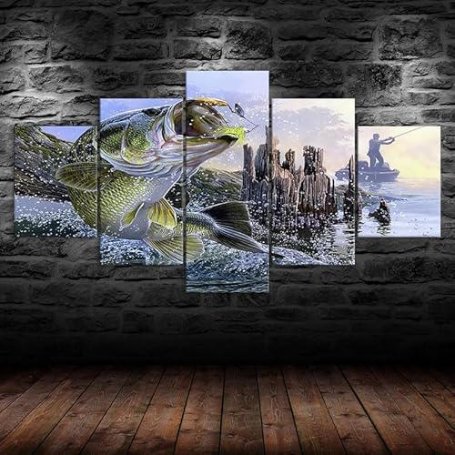 Kunstdrucke 5 Teilig Bilder Leinwand,leinwandbilder wohnzimmer dekoration,5 Teilig Wanddekoration Forellenbarsch-Fischerboot-Fischer,Bild Bilder auf Leinwand 5 teilig Poster,wandbild xxl 100x55cm Kunstdrucke 5 Teilig Bilder Leinwand,leinwandbilder wohnzimmer dekoration,5 Teilig Wanddekoration Forellenbarsch-Fischerboot-Fischer,Bild Bilder auf Leinwand 5 teilig Poster,wandbild xxl 100x55cm von RAPSANI