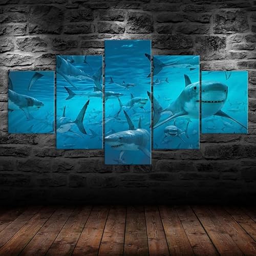 Kunstdrucke 5 Teilig Bilder Leinwand,leinwandbilder wohnzimmer dekoration,5 Teilig Wanddekoration Gruppe von Haien tiefblauen Meer ,Bild Bilder auf Leinwand 5 teilig Poster,wandbild xxl 100x55cm Kunstdrucke 5 Teilig Bilder Leinwand,leinwandbilder wohnzimmer dekoration,5 Teilig Wanddekoration Gruppe von Haien tiefblauen Meer ,Bild Bilder auf Leinwand 5 teilig Poster,wandbild xxl 100x55cm von RAPSANI