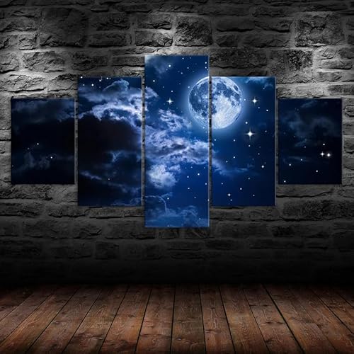 Kunstdrucke 5 Teilig Bilder Leinwand,leinwandbilder wohnzimmer dekoration,5 Teilig Wanddekoration Vollmond Bewölkter Sternenhimmel,Bild Bilder auf Leinwand 5 teilig Poster,wandbild xxl 100x55cm Kunstdrucke 5 Teilig Bilder Leinwand,leinwandbilder wohnzimmer dekoration,5 Teilig Wanddekoration Vollmond Bewölkter Sternenhimmel,Bild Bilder auf Leinwand 5 teilig Poster,wandbild xxl 100x55cm von RAPSANI