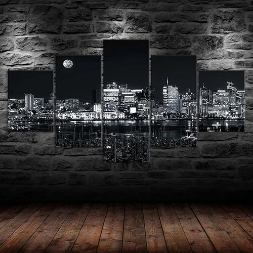Kunstdrucke 5 Teilig Bilder Leinwand,leinwandbilder wohnzimmer dekoration Wanddekoration Dunkle Nachtansicht der Skyline von Los Angeles,Bild Bilder auf Leinwand 5 teilig Poster,wandbild xxl 100x55cm Kunstdrucke 5 Teilig Bilder Leinwand,leinwandbilder wohnzimmer dekoration Wanddekoration Dunkle Nachtansicht der Skyline von Los Angeles,Bild Bilder auf Leinwand 5 teilig Poster,wandbild xxl 100x55cm von RAPSANI