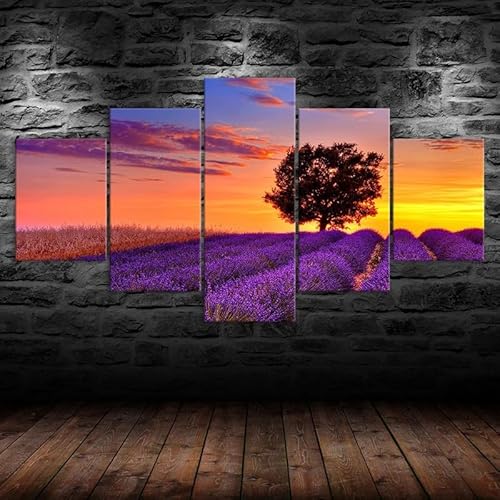 Kunstdrucke 5 Teilig Bilder Leinwand,leinwandbilder wohnzimmer dekoration Wanddekoration Einsamer Baum Mit Lavendel Blumen Feld Bei Sonnenuntergang,Bilder auf Leinwand 5 teilig Poster,wandbild xxl Kunstdrucke 5 Teilig Bilder Leinwand,leinwandbilder wohnzimmer dekoration Wanddekoration Einsamer Baum Mit Lavendel Blumen Feld Bei Sonnenuntergang,Bilder auf Leinwand 5 teilig Poster,wandbild xxl von RAPSANI