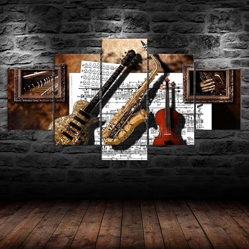 Kunstdrucke 5 Teilig Bilder Leinwand,leinwandbilder wohnzimmer dekoration Wanddekoration Gitarre Saxophon Klassische Musikinstrumente,Bild Bilder auf Leinwand 5 teilig Poster,wandbild xxl 100x55cm Kunstdrucke 5 Teilig Bilder Leinwand,leinwandbilder wohnzimmer dekoration Wanddekoration Gitarre Saxophon Klassische Musikinstrumente,Bild Bilder auf Leinwand 5 teilig Poster,wandbild xxl 100x55cm von RAPSANI
