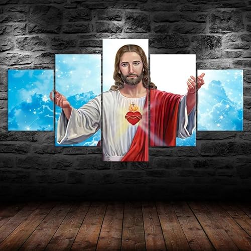 Kunstdrucke 5 Teilig Bilder Leinwand,leinwandbilder wohnzimmer dekoration Wanddekoration Jesus Liebe Kunstwerk Christentum Religiös Poster ,Bilder auf Leinwand 5 teilig Poster,wandbild xxl 100x55cm von RAPSANI