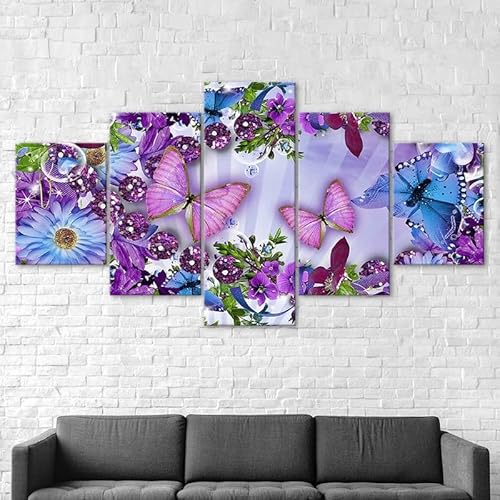 Kunstdrucke 5 Teilig Bilder Leinwand,leinwandbilder wohnzimmer dekoration Wanddekoration Lila Blumen Schmetterlinge leuchtende Landschaft,Bild Bilder auf Leinwand 5 teilig Poster,wandbild xxl 100x55cm Kunstdrucke 5 Teilig Bilder Leinwand,leinwandbilder wohnzimmer dekoration Wanddekoration Lila Blumen Schmetterlinge leuchtende Landschaft,Bild Bilder auf Leinwand 5 teilig Poster,wandbild xxl 100x55cm von RAPSANI