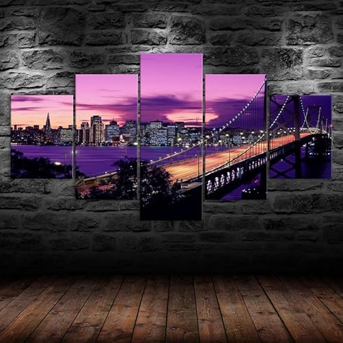 Kunstdrucke 5 Teilig Bilder Leinwand,leinwandbilder wohnzimmer dekoration Wanddekoration Lila Himmel Sonnenuntergang Golden Gate Bridge San Francisco ,Bilder auf Leinwand 5 teilig Poster,wandbild xxl Kunstdrucke 5 Teilig Bilder Leinwand,leinwandbilder wohnzimmer dekoration Wanddekoration Lila Himmel Sonnenuntergang Golden Gate Bridge San Francisco ,Bilder auf Leinwand 5 teilig Poster,wandbild xxl von RAPSANI
