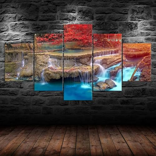 Kunstdrucke 5 Teilig Bilder Leinwand,leinwandbilder wohnzimmer dekoration Wanddekoration Rotes Blatt Baum Wasserfall Naturlandschaft,Bild Bilder auf Leinwand 5 teilig Poster,wandbild xxl 100x55cm Kunstdrucke 5 Teilig Bilder Leinwand,leinwandbilder wohnzimmer dekoration Wanddekoration Rotes Blatt Baum Wasserfall Naturlandschaft,Bild Bilder auf Leinwand 5 teilig Poster,wandbild xxl 100x55cm von RAPSANI