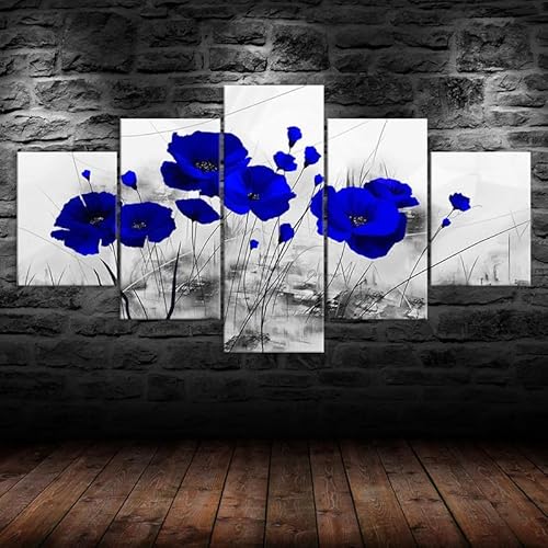 Mit Rahmen Leinwandbild 5 TLG Kunstdruck,Blaue Blume Pflanze abstrakte Szene Bilder auf Leinwand 5 TLG Vlies Wandbild,Leinwand Gemälde xxl,Tapete,Puzzle,leinwanddrucke,5 Stücke Bilder 125x60cm Mit Rahmen Leinwandbild 5 TLG Kunstdruck,Blaue Blume Pflanze abstrakte Szene Bilder auf Leinwand 5 TLG Vlies Wandbild,Leinwand Gemälde xxl,Tapete,Puzzle,leinwanddrucke,5 Stücke Bilder 125x60cm von RAPSANI