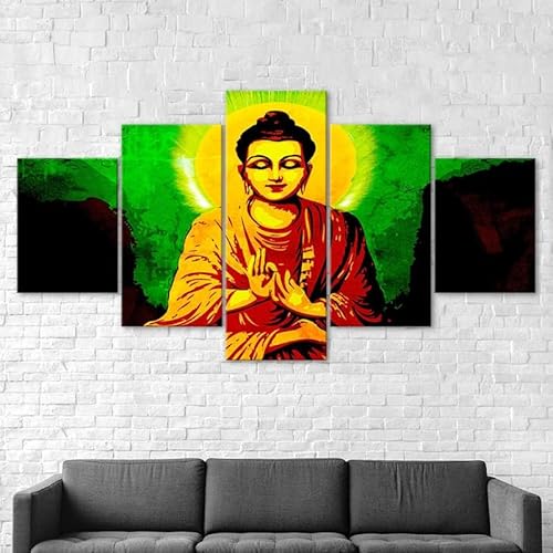 Mit Rahmen Leinwandbild 5 TLG Kunstdruck,Buddhistische Meditation Achtsamkeit Bilder auf Leinwand 5 TLG Vlies Wandbild,Leinwand Gemälde xxl,Tapete,Puzzle,leinwanddrucke,5 Stücke Bilder 125x60cm von RAPSANI
