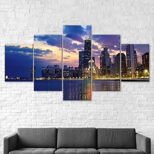 Mit Rahmen Leinwandbild 5 TLG Kunstdruck,Chicago City Skyline Nachtansicht Landschaft Bilder auf Leinwand 5 TLG Vlies Wandbild,Leinwand Gemälde xxl,Tapete,leinwanddrucke,5 Stücke Bilder 125x60cm Mit Rahmen Leinwandbild 5 TLG Kunstdruck,Chicago City Skyline Nachtansicht Landschaft Bilder auf Leinwand 5 TLG Vlies Wandbild,Leinwand Gemälde xxl,Tapete,leinwanddrucke,5 Stücke Bilder 125x60cm von RAPSANI
