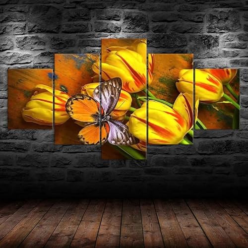 Mit Rahmen Leinwandbild 5 TLG Kunstdruck,Gelbe Tulpen Blumen und Schmetterling Landschaft Bilder auf Leinwand 5 TLG Vlies Wandbild,Leinwand Gemälde xxl,Tapete,leinwanddrucke,5 Stücke Bilder 125x60cm Mit Rahmen Leinwandbild 5 TLG Kunstdruck,Gelbe Tulpen Blumen und Schmetterling Landschaft Bilder auf Leinwand 5 TLG Vlies Wandbild,Leinwand Gemälde xxl,Tapete,leinwanddrucke,5 Stücke Bilder 125x60cm von RAPSANI