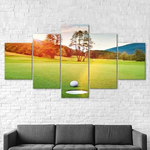 Mit Rahmen Leinwandbild 5 TLG Kunstdruck,Golfplatz Ballloch Sonnenuntergang Landschaft Bilder auf Leinwand 5 TLG Vlies Wandbild,Leinwand Gemälde xxl,Tapete,leinwanddrucke,5 Stücke Bilder 125x60cm von RAPSANI