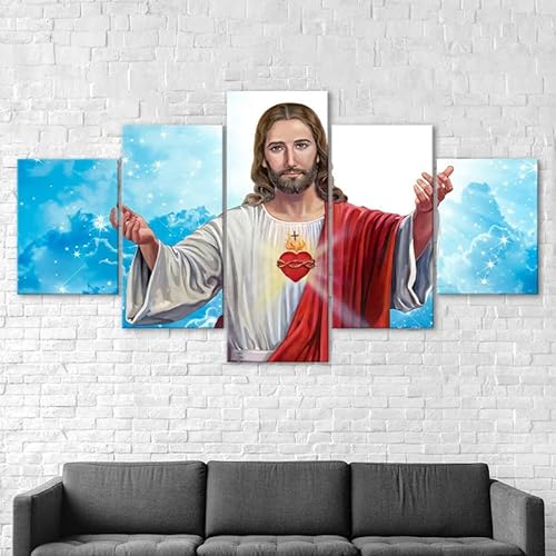 Mit Rahmen Leinwandbild 5 TLG Kunstdruck,Jesus Liebe Kunstwerk Christentum Religiös Poster Bilder auf Leinwand 5 TLG Vlies Wandbild,Leinwand Gemälde xxl,Tapete,leinwanddrucke,5 Stücke Bilder 125x60cm von RAPSANI