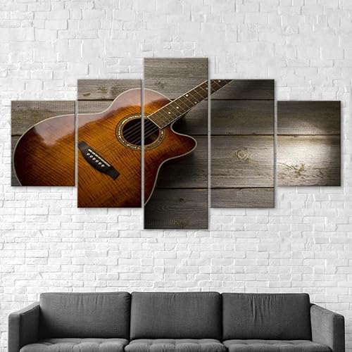 Mit Rahmen Leinwandbild 5 TLG Kunstdruck,Klassisches Gitarrenmusikinstrument Bilder auf Leinwand 5 TLG Vlies Wandbild,Leinwand Gemälde xxl,Tapete,Puzzle,leinwanddrucke,5 Stücke Bilder 125x60cm von RAPSANI