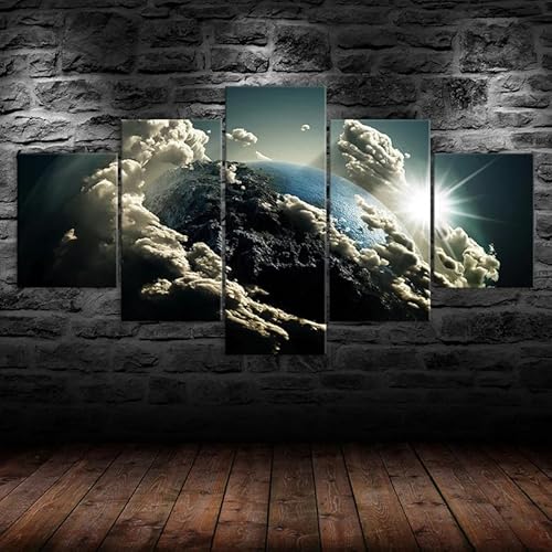 Mit Rahmen Leinwandbild 5 TLG Kunstdruck,Planet Erde Bewölkter Himmel Abstrakt Bilder auf Leinwand 5 TLG Vlies Wandbild,Leinwand Gemälde xxl,Tapete,Puzzle,leinwanddrucke,5 Stücke Bilder 125x60cm von RAPSANI