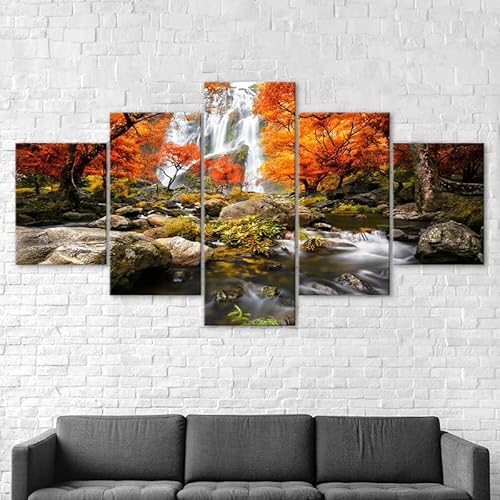 Mit Rahmen Leinwandbild 5 TLG Kunstdruck,Wasserfall Orange Blatt Bäume Natur Herbst Landschaft Bilder auf Leinwand 5 TLG Vlies Wandbild,Leinwand Gemälde xxl,leinwanddrucke,5 Stücke Bilder 125x60cm Mit Rahmen Leinwandbild 5 TLG Kunstdruck,Wasserfall Orange Blatt Bäume Natur Herbst Landschaft Bilder auf Leinwand 5 TLG Vlies Wandbild,Leinwand Gemälde xxl,leinwanddrucke,5 Stücke Bilder 125x60cm von RAPSANI