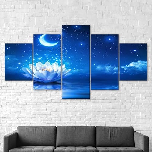 Mit Rahmen Leinwandbild 5 TLG Kunstdruck,Weißer Lotus Seerose Blume Mondlicht Nachtlandschaft Bilder auf Leinwand 5 TLG Vlies Wandbild,Leinwand Gemälde xxl,leinwanddrucke,5 Stücke Bilder 125x60cm Mit Rahmen Leinwandbild 5 TLG Kunstdruck,Weißer Lotus Seerose Blume Mondlicht Nachtlandschaft Bilder auf Leinwand 5 TLG Vlies Wandbild,Leinwand Gemälde xxl,leinwanddrucke,5 Stücke Bilder 125x60cm von RAPSANI