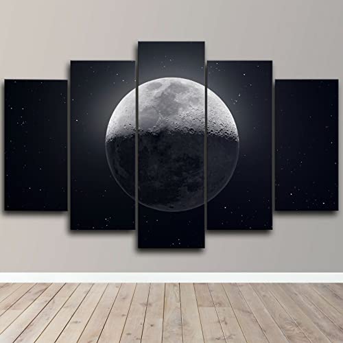 RAPSANI Bilder Wandbild 200x100cm Vlies - Leinwand Bild XXL Wandbilder Wohnzimmer Wohnung Deko Kunstdrucke 5 Teilig Leinwand Bild -Mond Erde Himmel Weltraum Natur Hd Gedruckt Wandkunst von RAPSANI