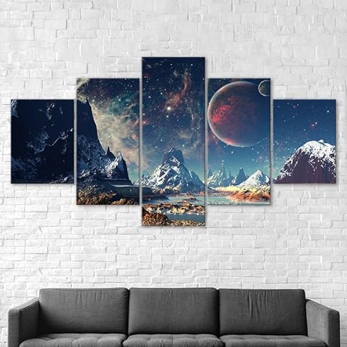 RAPSANI Mit Rahmen Leinwandbild 5 TLG Kunstdruck,Abstrakter Galaxie-Planet Bilder auf Leinwand 5 TLG Vlies Wandbild,Leinwand Gemälde xxl,Tapete,Puzzle,leinwanddrucke,5 Stücke Bilder 125x60cm von RAPSANI