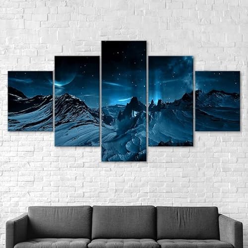 RAPSANI Mit Rahmen Leinwandbild 5 TLG Kunstdruck,Aurora Borealis Schneeberge Bilder auf Leinwand 5 TLG Vlies Wandbild,Leinwand Gemälde xxl,Tapete,Puzzle,leinwanddrucke,5 Stücke Bilder 125x60cm von RAPSANI