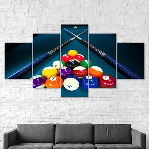 RAPSANI Mit Rahmen Leinwandbild 5 TLG Kunstdruck,Billardkugeln Queue Bilder auf Leinwand 5 TLG Vlies Wandbild,Leinwand Gemälde xxl,Tapete,Puzzle,leinwanddrucke,5 Stücke Bilder 125x60cm von RAPSANI
