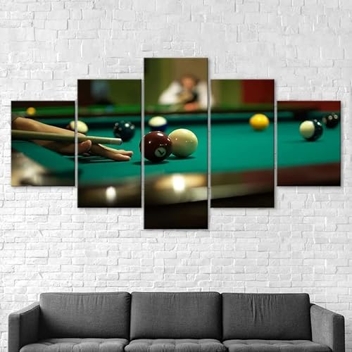 RAPSANI Mit Rahmen Leinwandbild 5 TLG Kunstdruck,Billardkugeln Queue Bilder auf Leinwand 5 TLG Vlies Wandbild,Leinwand Gemälde xxl,Tapete,Puzzle,leinwanddrucke,5 Stücke Bilder 125x60cm von RAPSANI
