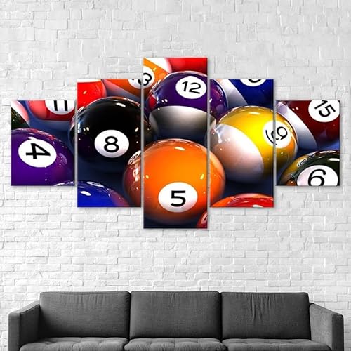RAPSANI Mit Rahmen Leinwandbild 5 TLG Kunstdruck,Billardkugeln Sets Spielen Bilder auf Leinwand 5 TLG Vlies Wandbild,Leinwand Gemälde xxl,Tapete,Puzzle,leinwanddrucke,5 Stücke Bilder 125x60cm von RAPSANI