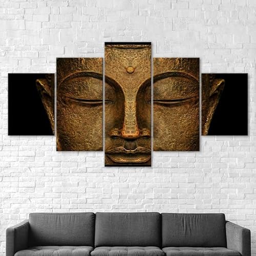 RAPSANI Mit Rahmen Leinwandbild 5 TLG Kunstdruck,Buddha-Meditationszustand Bilder auf Leinwand 5 TLG Vlies Wandbild,Leinwand Gemälde xxl,Tapete,Puzzle,leinwanddrucke,5 Stücke Bilder 125x60cm von RAPSANI