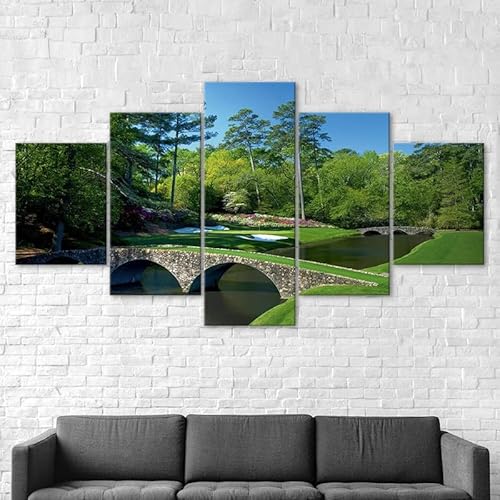 RAPSANI Mit Rahmen Leinwandbild 5 TLG Kunstdruck,Golfplatz Naturlandschaft Bilder auf Leinwand 5 TLG Vlies Wandbild,Leinwand Gemälde xxl,Tapete,Puzzle,leinwanddrucke,5 Stücke Bilder 125x60cm von RAPSANI