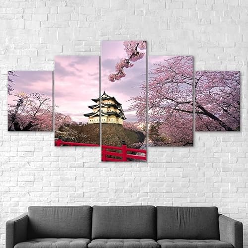 RAPSANI Mit Rahmen Leinwandbild 5 TLG Kunstdruck,Japan Schloss Kirschblüte Bilder auf Leinwand 5 TLG Vlies Wandbild,Leinwand Gemälde xxl,Tapete,Puzzle,leinwanddrucke,5 Stücke Bilder 125x60cm RAPSANI Mit Rahmen Leinwandbild 5 TLG Kunstdruck,Japan Schloss Kirschblüte Bilder auf Leinwand 5 TLG Vlies Wandbild,Leinwand Gemälde xxl,Tapete,Puzzle,leinwanddrucke,5 Stücke Bilder 125x60cm von RAPSANI