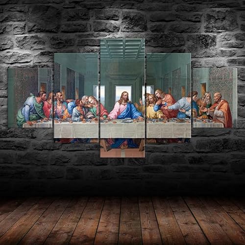 RAPSANI Mit Rahmen Leinwandbild 5 TLG Kunstdruck,Jesus Christus Bilder auf Leinwand 5 TLG Vlies Wandbild,Leinwand Gemälde xxl,Tapete,Puzzle,leinwanddrucke,5 Stücke Bilder 125x60cm von RAPSANI