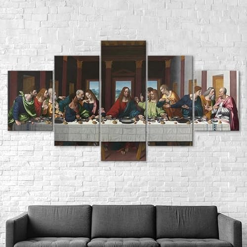 RAPSANI Mit Rahmen Leinwandbild 5 TLG Kunstdruck,Jesus Christus Bilder auf Leinwand 5 TLG Vlies Wandbild,Leinwand Gemälde xxl,Tapete,Puzzle,leinwanddrucke,5 Stücke Bilder 125x60cm von RAPSANI