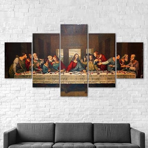 RAPSANI Mit Rahmen Leinwandbild 5 TLG Kunstdruck,Jesus Christus Bilder auf Leinwand 5 TLG Vlies Wandbild,Leinwand Gemälde xxl,Tapete,Puzzle,leinwanddrucke,5 Stücke Bilder 125x60cm von RAPSANI