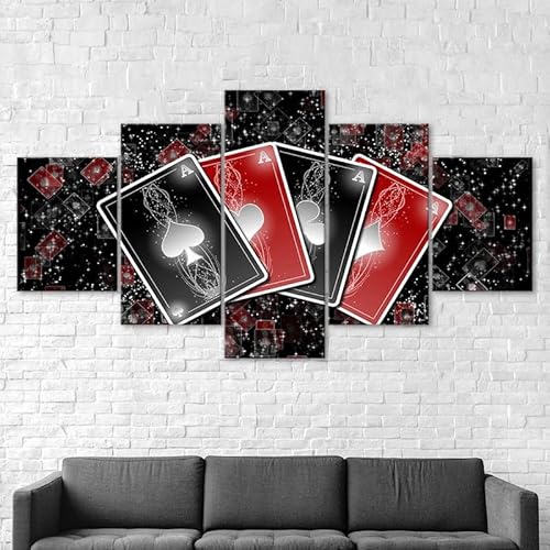 RAPSANI Mit Rahmen Leinwandbild 5 TLG Kunstdruck,Poker-Set mit Ass-Spielkarten Bilder auf Leinwand 5 TLG Vlies Wandbild,Leinwand Gemälde xxl,Tapete,Puzzle,leinwanddrucke,5 Stücke Bilder 125x60cm von RAPSANI