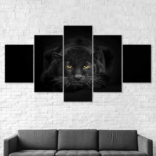 RAPSANI Mit Rahmen Leinwandbild 5 TLG Kunstdruck,Schwarzer Panther, Wildtier Bilder auf Leinwand 5 TLG Vlies Wandbild,Leinwand Gemälde xxl,Tapete,Puzzle,leinwanddrucke,5 Stücke Bilder 125x60cm RAPSANI Mit Rahmen Leinwandbild 5 TLG Kunstdruck,Schwarzer Panther, Wildtier Bilder auf Leinwand 5 TLG Vlies Wandbild,Leinwand Gemälde xxl,Tapete,Puzzle,leinwanddrucke,5 Stücke Bilder 125x60cm von RAPSANI