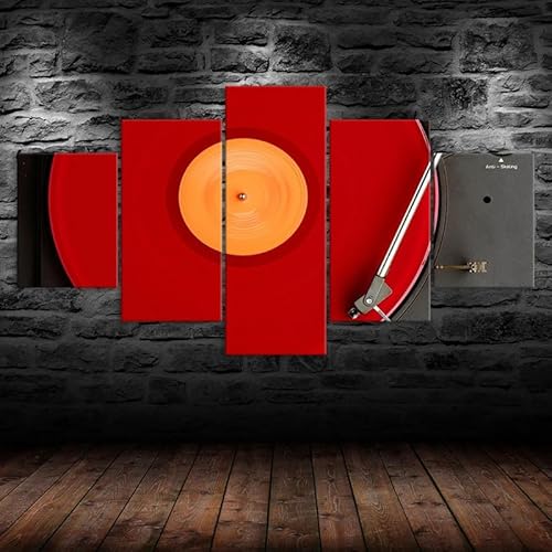 RAPSANI Mit Rahmen Leinwandbild 5 TLG Kunstdruck,Vintage-Plattenspieler-Musikplayer Bilder auf Leinwand 5 TLG Vlies Wandbild,Leinwand Gemälde xxl,Tapete,Puzzle,leinwanddrucke,5 Stücke Bilder 125x60cm von RAPSANI