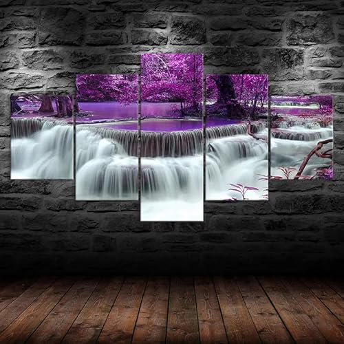RAPSANI Mit Rahmen Leinwandbild 5 TLG Kunstdruck,Wasserfall im Lila Wald Bilder auf Leinwand 5 TLG Vlies Wandbild,Leinwand Gemälde xxl,Tapete,Puzzle,leinwanddrucke,5 Stücke Bilder 125x60cm RAPSANI Mit Rahmen Leinwandbild 5 TLG Kunstdruck,Wasserfall im Lila Wald Bilder auf Leinwand 5 TLG Vlies Wandbild,Leinwand Gemälde xxl,Tapete,Puzzle,leinwanddrucke,5 Stücke Bilder 125x60cm von RAPSANI