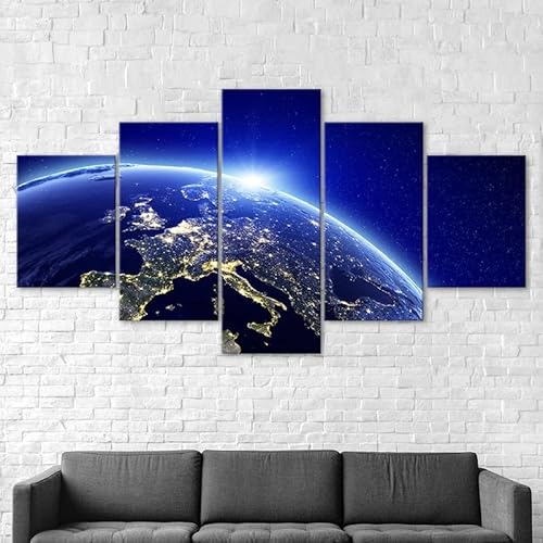 RAPSANI Mit Rahmen Leinwandbild 5 TLG Kunstdruck,Weltraum-Erdansicht Bilder auf Leinwand 5 TLG Vlies Wandbild,Leinwand Gemälde xxl,Tapete,Puzzle,leinwanddrucke,5 Stücke Bilder 125x60cm von RAPSANI