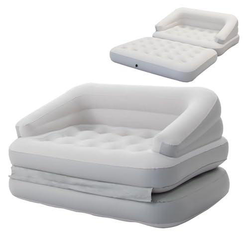 RAPTAVIS Aufblasbare Couch Sofa Bett Beflockte Luftmatratze Bett mit Armlehne Doppelgröße von RAPTAVIS