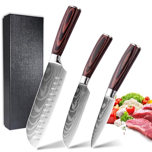 3-tlg Küchenmesser Set, Messerset aus Hochwertigem Edelstahl, Premium Küchenmesserset Ergonomischem Holzgriff, Scharfe Messer Set und Profi Kochmesser, Allzweckmesser, Küchenmesser-Geschenkbox-Set 3-tlg Küchenmesser Set, Messerset aus Hochwertigem Edelstahl, Premium Küchenmesserset Ergonomischem Holzgriff, Scharfe Messer Set und Profi Kochmesser, Allzweckmesser, Küchenmesser-Geschenkbox-Set von RAQISQUARE