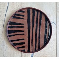 Keramikplatte, Schwarze Linien Auf Terracotta-Ton, Antipasti-Servierplatte, Keramik Handgemacht, Rad Geworfen Keramik, Gastgeschenk, Kuchenplatte von RAQUELpottery