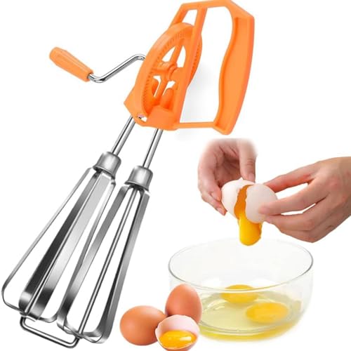 Schneeschläger,Rührgerät Aus Edelstahl,Halbautomatischer Schneebesen,Handmixer Manuell Ohne Strom,Halbautomatischer Schneebesen Für Die Küche Quirl Küchengerät Küchengeräte (1, Orange) von RARIHUOZY