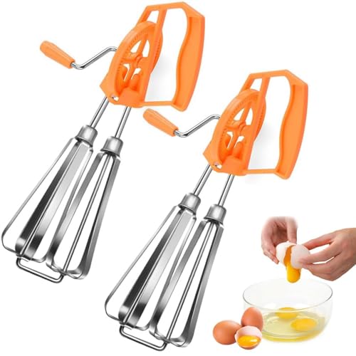 Schneeschläger,Rührgerät Aus Edelstahl,Halbautomatischer Schneebesen,Handmixer Manuell Ohne Strom,Halbautomatischer Schneebesen Für Die Küche Quirl Küchengerät Küchengeräte (2, Orange) von RARIHUOZY