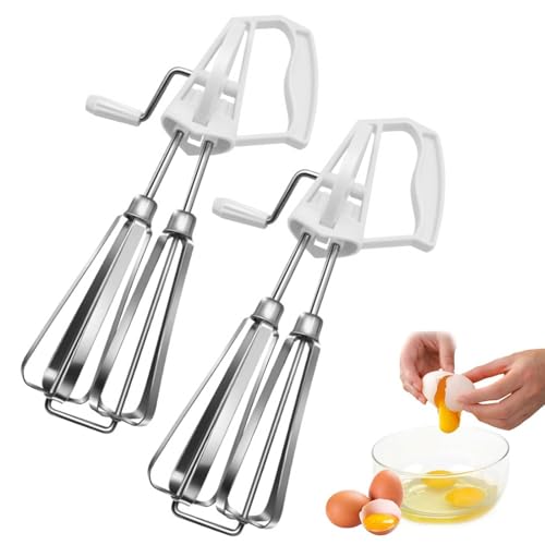 Schneeschläger,Rührgerät Aus Edelstahl,Halbautomatischer Schneebesen,Handmixer Manuell Ohne Strom,Halbautomatischer Schneebesen Für Die Küche Quirl Küchengerät Küchengeräte (2, White) von RARIHUOZY