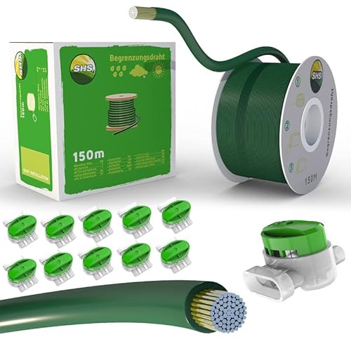 150m Begrenzungskabel + 10 GRÜNE Kabelverbinder für Mähroboter Rasenmäher Rasenroboter Zubehör SET Begrenzungsdraht für Suchkabel - kompatibel mit GARDENA/BOSCH/HUSQVARNA/WORX/HONDA/ROBOMOW von RASENFREUND