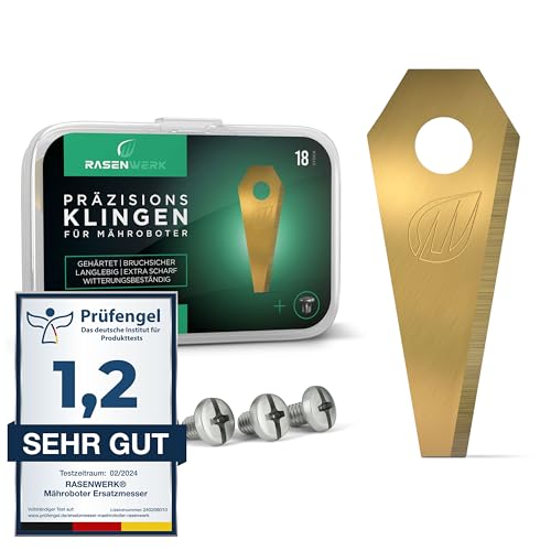 RASENWERK® - Hochwertige Mähroboter Messer mit passenden Schrauben - Universal Ersatzklingen Ersatzmesser für Bosch Indego - Titancarbid legierte Klingen - Rasenroboter Messerset – 18 Stück von RASENWERK